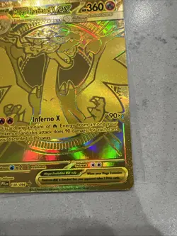Gold Mega Charizard X EX 130/094 Pokemon Phantasmal Flames Surface Scratches - Image 5