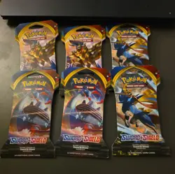 Pokemon TCG Sword And Shield Base Set Booster Pack Lot Of 6 Factory Sealed - Image 1
