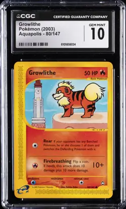 2003 POKEMON AQUAPOLIS #80 GROWLITHE CGC 10 GEM MINT - Image 1