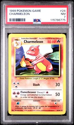 1999 POKEMON BASE SET UNLIMITED #24 CHARMELEON PSA 7 - Image 1