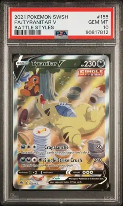 2021 Pokemon SwSh Battle Styles Tyranitar V #155 Full Alt Art PSA 10 - Image 1