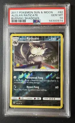 PSA 10 ALOLAN RATICATE REVERSE FOIL 82 BURNING SHADOWS 2017 SUN MOON POKEMON - Image 1