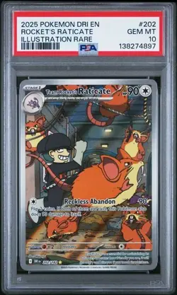 Team Rocket's Raticate #202 - Pokemon Destined Rivals Illustration - PSA 10 - Image 1