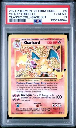 PSA 10 Charizard Celebrations Classic 4/102 Holo Base Set Pokemon Card 2021 - Image 1