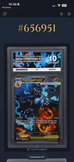 Pokemon TCG Mega Charizard X Ex SIR PHANTASMAL FLAMES 125/094 Ace 10 Gem Mint. - Image 4