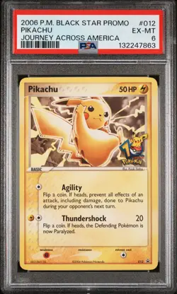 2006 POKEMON BLACK STAR PROMOS JOURNEY ACROSS AMERICA #012 PIKACHU PSA 6 - Image 1