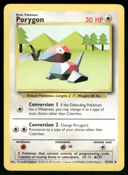 LP Porygon 39/102 - Uncommon - Base Set 1999 Pokemon Card 1999 - Image 1