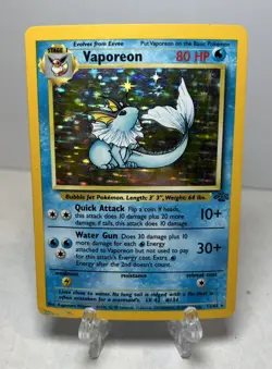 Pokemon TCG Vaporeon Holo Rare Card 12/64 Jungle Set, Vintage 1999 Damaged - Image 1
