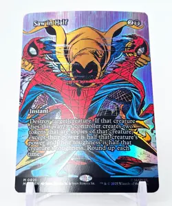 MTG • SAW IN HALF 0021 Borderless Foil Mythic • Marvel Spider-Man Magic M/NM - Image 1
