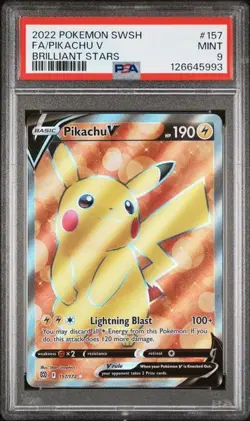 2022 POKEMON SWORD & SHIELD BRILLIANT STARS #157 FULL ART/PIKACHU V PSA 9 - Image 1