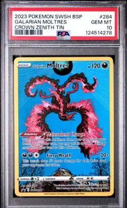 PSA 10 Galarian Moltres SWSH284 Crown Zenith Tin Swsh Black Star Promo Pokemon - Image 1