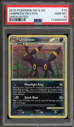 Pokemon Umbreon Undaunted Reverse Holo Rare #10 PSA 10 Gem Mint - Image 1