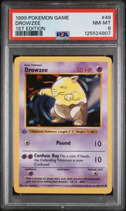 1999 POKEMON BASE SET 1ST EDITION #49 DROWZEE PSA 8 - Image 1