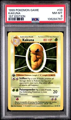 1999 POKEMON BASE SET 1ST EDITION #33 KAKUNA PSA 8 - Image 1