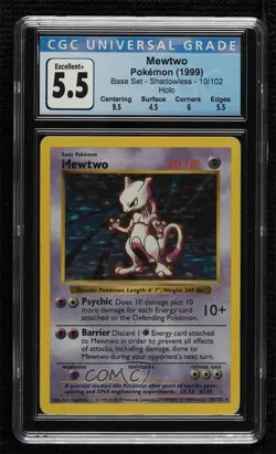 Mewtwo Holo Shadowless Pokemon Base Set CGC 5.5 1999 - Image 1
