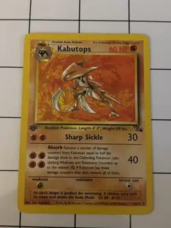 1999 Pokemon TCG KABUTOPS Fossil Set 24/62 NON Holo 1st Edition Rare WoTC MP - Image 1