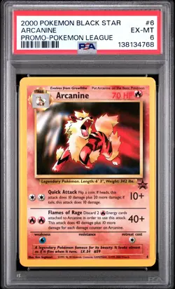 2000 POKEMON PROMO BLACK STAR POKEMON LEAGUE #6 ARCANINE PSA 6 - Image 1