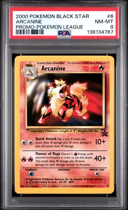 2000 POKEMON PROMO BLACK STAR POKEMON LEAGUE #6 ARCANINE PSA 8 - Image 1