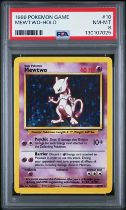 1999 POKEMON GAME #10 MEWTWO-HOLO PSA 8 - Image 1