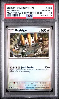 Pokemon Prismatic Evolutions #086 Regigigas Master Ball Reverse Holo PSA 10 Card - Image 1