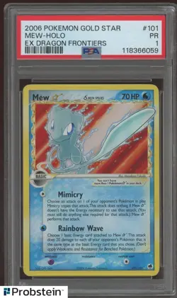 2006 Pokemon Gold Star EX Dragon Frontiers #101 Mew Holo PSA 1 PR - Image 1