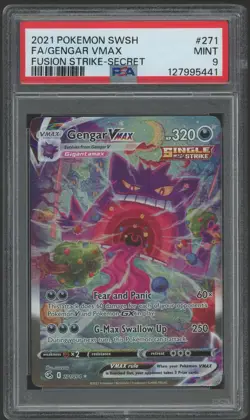 2021 Pokemon SWSH Fusion Strike Secret #271 FA Gengar VMax PSA 9 MINT - Image 1