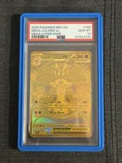 Pokemon 2025 Mega Lucario ex 188 Gold Hyper Rare Mega Evolution English PSA 10 - Image 1