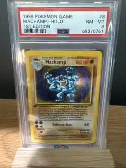 1999 Pokemon Game 8 Machamp Holo 1st Edition PSA - Image 1