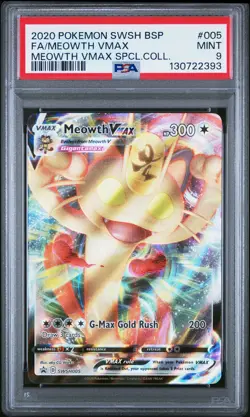 2020 POKEMON SWSH BLACK STAR PROMO #005 FULL ART/MEOWTH VMAX PSA 9 - Image 1