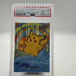 Surfing Pikachu Pokemon 2000 Topps Animation Series 2 Stick On English #8 PSA 8 - Image 2