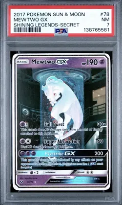 Mewtwo GX Secret Rare Shining Test Tube 78/73 Pokemon Shining Legends PSA 7 - Image 1