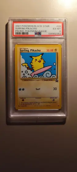 SURFING PIKACHU BLACK STAR PROMO #28 PSA 6 - POKEMON LEAGUE 2001 - Image 1