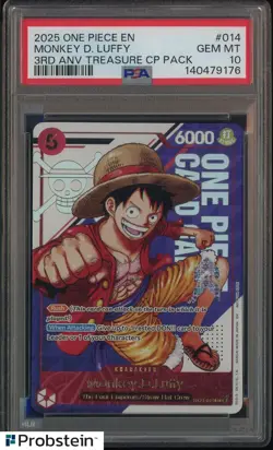 2025 One Piece EN 3rd Anniversary Treasure CP Pack #014 Monkey D. Luffy PSA 10 - Image 1