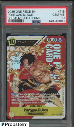 2025 One Piece EN Serialized Top Prize #OP07-119 Portgas D. Ace 0743/1000 PSA 10 - Image 1