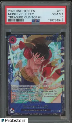 2025 One Piece EN Treasure Cup Top 64 #015 Monkey D. Luffy PSA 10 POP 28 - Image 1