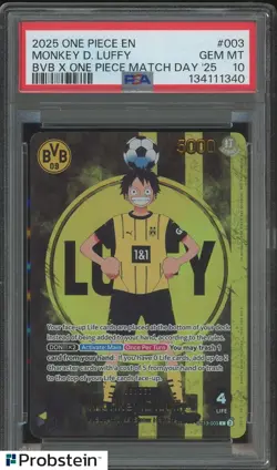 2025 ONE PIECE PROMOS BVB X ONE PIECE MATCH DAY 2025 #003 MONKEY D. LUFFY PSA 10 - Image 1