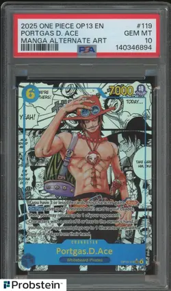 2025 One Piece OP13 EN Manga Alternate Art #119 Portgas D. Ace PSA 10 GEM MINT - Image 1