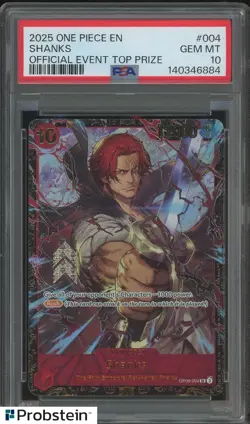 2025 One Piece EN Official Event Top Prize #004 Shanks PSA 10 GEM MINT - Image 1