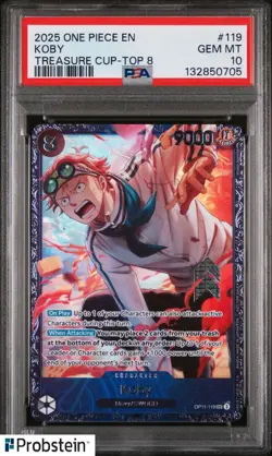 2025 ONE PIECE PROMOS TREASURE CUP-TOP 8 #119 KOBY PSA 10 GEM MINT - Image 1