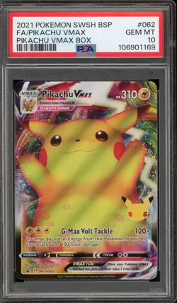 Pokemon Pikachu VMAX Bx. Black Star Full Art Promo SWSH062 PSA 10 Gem Mint - Image 1