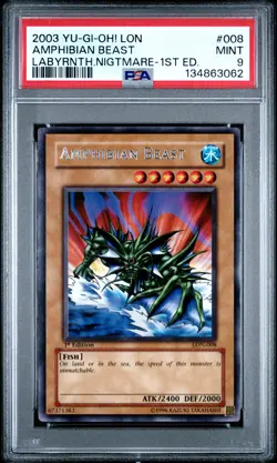 2003 YU-GI-OH! LON-LABYRINTH OF NIGHTMARE 1ST ED #008 AMPHIBIAN BEAST PSA 9 - Image 1