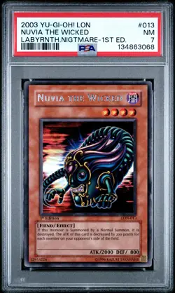 2003 YU-GI-OH! LON-LABYRINTH OF NIGHTMARE 1ST ED #013 NUVIA THE WICKED PSA 7 - Image 1