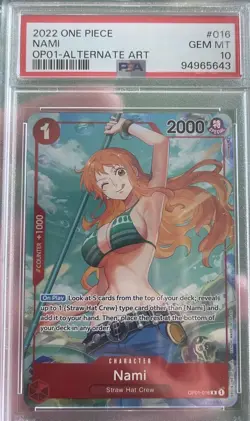 ONE PIECE ROMANCE DAWN OP01-016 NAMI ALTERNATE ART PSA 10 GEM MINT - Image 1