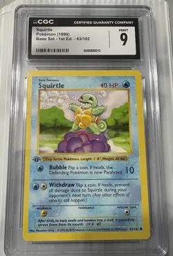 Pokemon Squirtle TCG Base Set 1st Edition Common Card 63/102. CGC mint 9 - Image 1