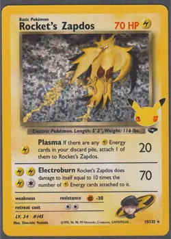 Rocket's Zapdos 15/132 holo Celebrations: Classic Collection Pokemon NM - Image 2