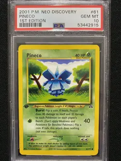 2001 Pokemon Neo Discovery 1st Edition Pineco 61/75 PSA 10 Gem Mint - Image 1