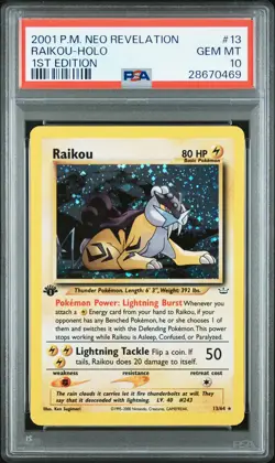 2001 POKEMON NEO REVELATION 1ST EDITION #13 RAIKOU-HOLO PSA 10 - Image 1
