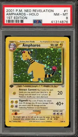 Pokemon Ampharos Neo Revelation 1st Edition Holo Rare #1 PSA 8 - Image 1