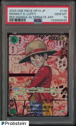 2025 One Piece OP13 JP Red Manga Alternate Art #118 Monkey D. Luffy PSA 10 - Image 1