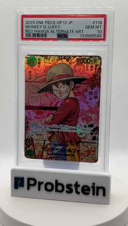 2025 One Piece OP13 JP Red Manga Alternate Art #118 Monkey D. Luffy PSA 10 - Image 2